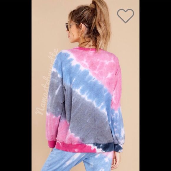 Nwt Boho Pink & Blue Tie Dye Long Sleeve Pullover Sweatshirt - Picture 6 of 13